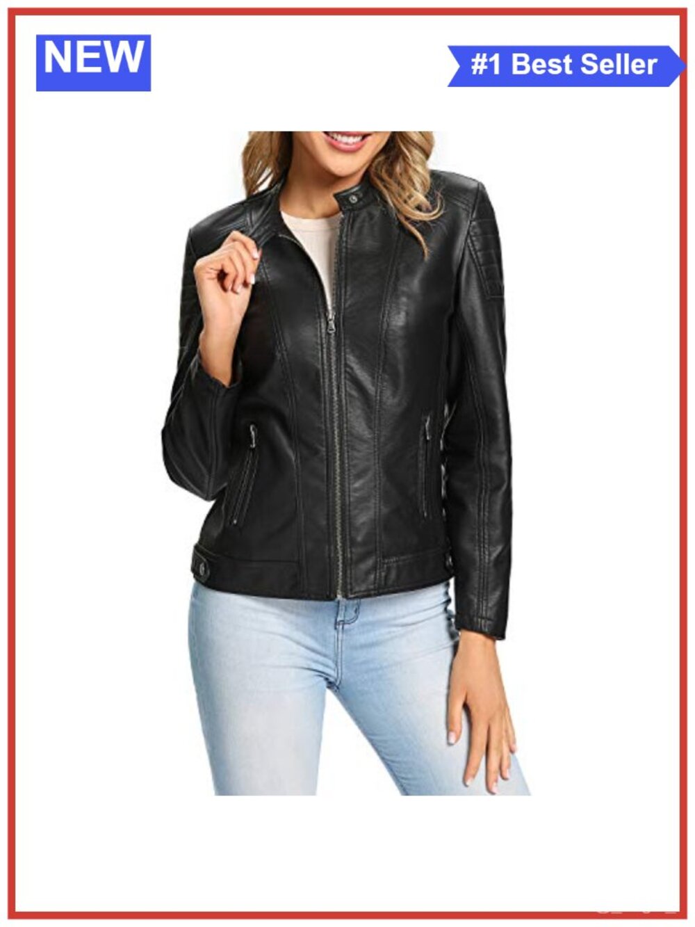 Faux Leather Moto Biker Quilted Zip Up Jacket Womens Outwear